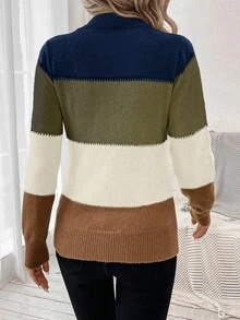 SHEIN LUNE Women's Color Block Round Neck Comfortable Warm Pullover Sweater With Patchwork For Autumn And Winter - Multicolor - View 7