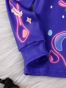 Baju Anak Perempuan Musim Gugur/Dingin yang Pas di Badan dengan Motif Tengkorak dan Halloween yang Keren dan Manis, Sempurna untuk di Rumah, Pakaian Santai, Pesta, dan Paduan dengan Keluarga. - Purple - View 6