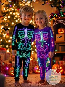Baju Anak Perempuan Musim Gugur/Dingin yang Pas di Badan dengan Motif Tengkorak dan Halloween yang Keren dan Manis, Sempurna untuk di Rumah, Pakaian Santai, Pesta, dan Paduan dengan Keluarga. - Purple - View 5