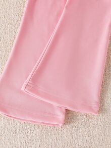 幼童女童 2 件組秋季白色羅紋針織衛衣上衣，珍珠多蝴蝶結裝飾，搭配粉色喇叭褲，可愛甜美風格秋季服飾 - 白色 - 查看 8