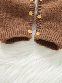 SHEIN Baby Knitted Romper With Cute Squirrel Applique, Soft Cozy Ribbed One-Piece Jumpsuit, Casual Style For Infants And Toddlers,Autumn And Winter - Brown - View 4