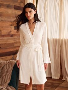Lullawish Bohemian Hollow Knit Comfortable Vacation Tie-Up Women's Robe - White - View 5