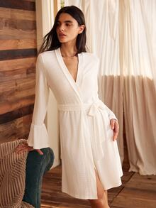 Lullawish Bohemian Hollow Knit Comfortable Vacation Tie-Up Women's Robe - White - View 1
