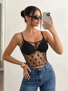 SomedayCozy 1 Peça Camiseta de Malha em Formato de Coração, Tops de Verão Y2K, Tops para o Verão, Espartilho, Top Cropped, Top, Looks de Verão, Regata, Para Sair - Preto - Visão 5