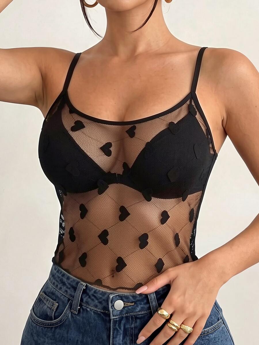 SomedayCozy 1 Peça Camiseta de Malha em Formato de Coração, Tops de Verão Y2K, Tops para o Verão, Espartilho, Top Cropped, Top, Looks de Verão, Regata, Para Sair - Preto - Visão 1