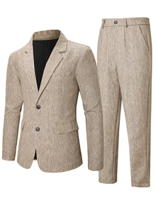 Manfinity Mode Men 1pc Striped Print Blazer & 1pc Suit Pants - Brown - View 4