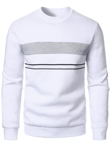 Manfinity Homme Men's Fashion Casual Active Streetwear Colorblock Black And White Striped Light Grey Sweatshirt Sweatpants Set Gym Work Autumn - Multicolor - View 4