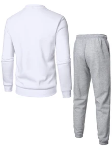 Manfinity Homme Men's Fashion Casual Active Streetwear Colorblock Black And White Striped Light Grey Sweatshirt Sweatpants Set Gym Work Autumn - Multicolor - View 2