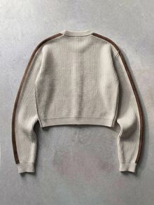 Manfinity EMRG Men's Cardigan Short Knitwear Long Sleeve Button Front Round Neck Sweater Holiday Vacation Autumn Y2k Androgynous Casual Date Night Wedding Brown - Apricot - View 3
