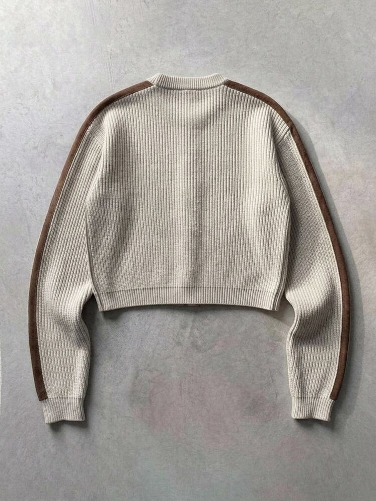 Manfinity EMRG Men's Cardigan Short Knitwear Long Sleeve Button Front Round Neck Sweater Holiday Vacation Autumn Y2k Androgynous Casual Date Night Wedding Brown - Apricot - View 3