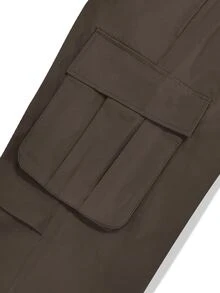 ÉpureWay Men Flap Pocket Side Drawstring Waist Oversize Cargo Pants, Fall Wide Leg - Chocolate Brown - View 7