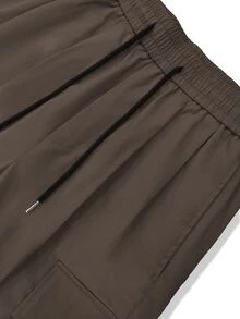 ÉpureWay Men Flap Pocket Side Drawstring Waist Oversize Cargo Pants, Fall Wide Leg - Chocolate Brown - View 5