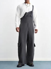 TOKVUE Men's Fashion Commuter Solid Color Cargo Overalls - Dark Grey - View 3