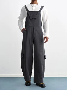 TOKVUE Men's Fashion Commuter Solid Color Cargo Overalls - Dark Grey - View 1