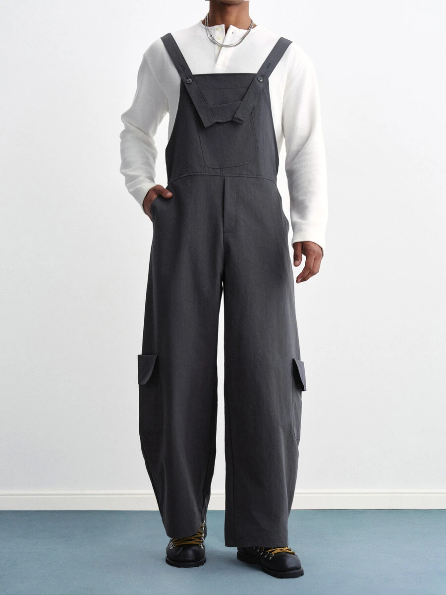 TOKVUE Men's Fashion Commuter Solid Color Cargo Overalls - Dark Grey - View 1