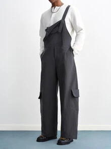 TOKVUE Men's Fashion Commuter Solid Color Cargo Overalls - Dark Grey - View 4