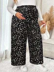 Plussiva Plus Maternity Dalmatian Print Wide Leg Pants Dates Pink Leopard Print Autumn Soft Form Basic Cute Chic Going Out Fall - Black - View 5
