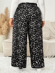 Plussiva Plus Maternity Dalmatian Print Wide Leg Pants Dates Pink Leopard Print Autumn Soft Form Basic Cute Chic Going Out Fall - Black - View 2