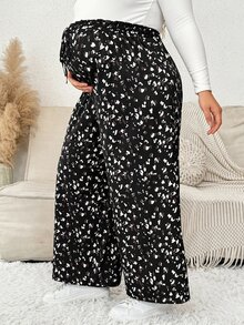 Plussiva Plus Maternity Dalmatian Print Wide Leg Pants Dates Pink Leopard Print Autumn Soft Form Basic Cute Chic Going Out Fall - Black - View 4