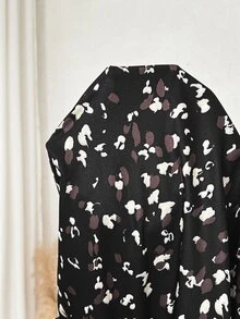 Plussiva Plus Maternity Dalmatian Print Wide Leg Pants Dates Pink Leopard Print Autumn Soft Form Basic Cute Chic Going Out Fall - Black - View 7