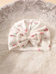 SHEIN 2件組新生女嬰連身褲套裝，附帽子，可愛甜美白色花朵蕾絲荷葉邊拉鍊毛絨長袖，生日秋季冬季穿搭 - 白色 - 查看 6