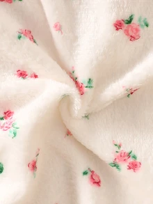 SHEIN 2件組新生女嬰連身褲套裝，附帽子，可愛甜美白色花朵蕾絲荷葉邊拉鍊毛絨長袖，生日秋季冬季穿搭 - 白色 - 查看 12