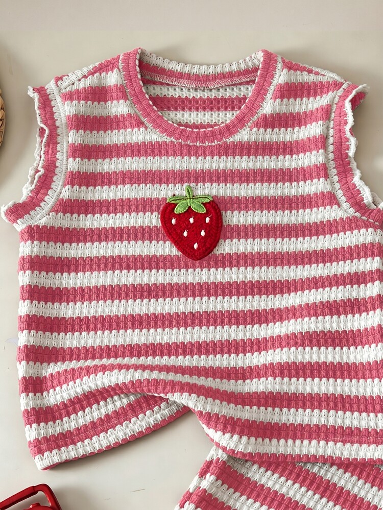 Souflis Souflis Young Girls Knit Striped T-Shirt Co-Ords, Cute Tops, Boho, Summer Holiday Outfits, Vacation, Pink Dress, Co Ord - Multicolor - View 7
