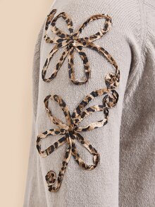 Elaquor 大尺碼貼花刺繡圓領長袖時尚套頭毛衣 - 灰色 - 查看 7