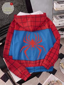 SHEIN EZwear Spider Print Zip Up Drawstring Hoodie - Multicolor - View 2