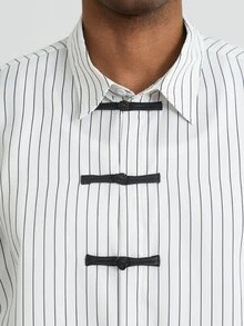 HUEFORM Men's Chinese Style Frog Button Short Shirt, Long Sleeve, Autumn, Casual & Vacation, Minimalist - White - View 5