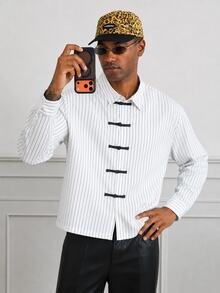 HUEFORM Men's Chinese Style Frog Button Short Shirt, Long Sleeve, Autumn, Casual & Vacation, Minimalist - White - View 1
