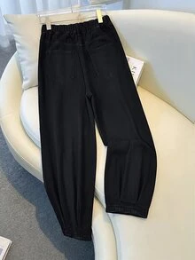 GlowEve CURVE Plus Size Women's Fashion Casual Versatile Ruched Ankle-Length Denim Jeans - Black - View 3