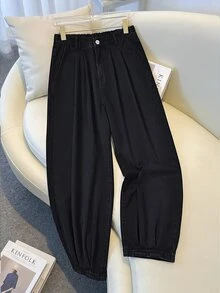 GlowEve CURVE Plus Size Women's Fashion Casual Versatile Ruched Ankle-Length Denim Jeans - Black - View 7