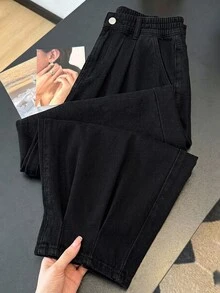 GlowEve CURVE Plus Size Women's Fashion Casual Versatile Ruched Ankle-Length Denim Jeans - Black - View 2