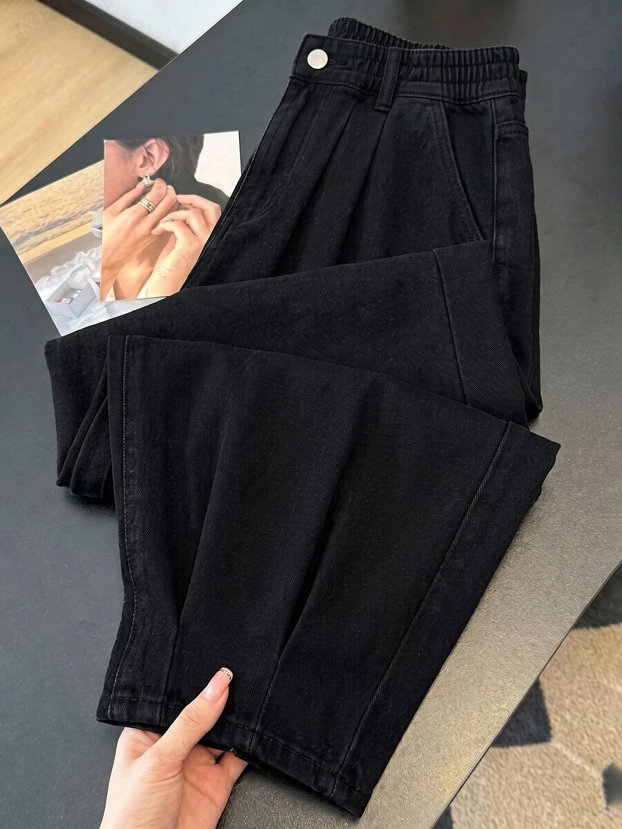 GlowEve CURVE Plus Size Women's Fashion Casual Versatile Ruched Ankle-Length Denim Jeans