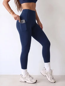 Dewbera Dewbera Solid High Waist Equestrian Leggings - Navy Blue - View 3