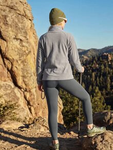 WanderVale Jaket Fleece Outdoor Lengan Panjang Wanita dengan Resleting Depan - Grey - View 5