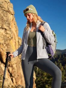 WanderVale Jaket Fleece Outdoor Lengan Panjang Wanita dengan Resleting Depan - Grey - View 3