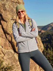 WanderVale Jaket Fleece Outdoor Lengan Panjang Wanita dengan Resleting Depan - Grey - View 1