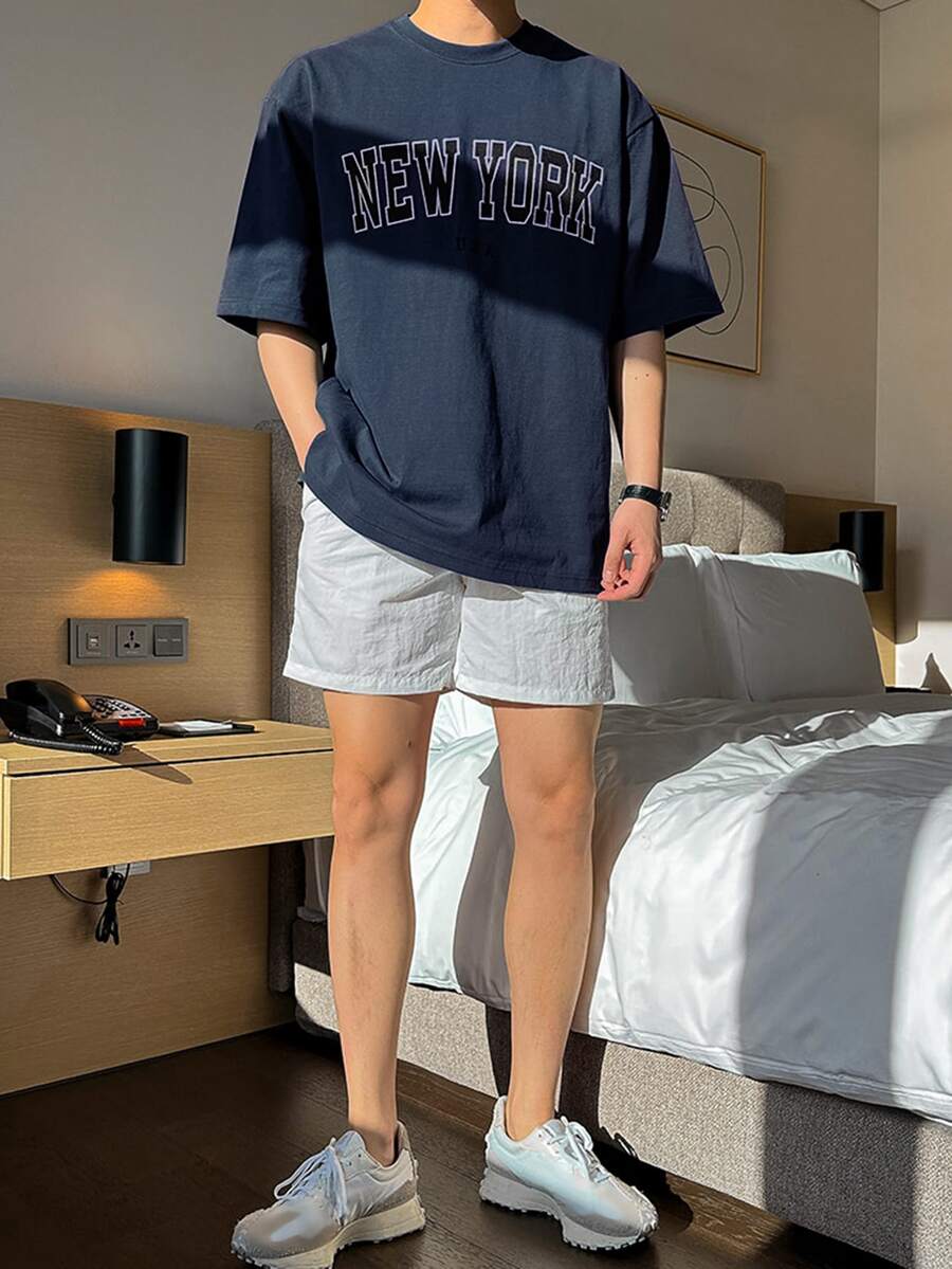 DAZY Men's Summer Letter Print Round Neck Short Sleeve Casual T-Shirt Graphic Tees Men - Navy Blue - View 1
