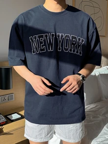 DAZY Men's Summer Letter Print Round Neck Short Sleeve Casual T-Shirt Graphic Tees Men - Navy Blue - View 4