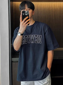 DAZY Men's Summer Letter Print Round Neck Short Sleeve Casual T-Shirt Graphic Tees Men - Navy Blue - View 3