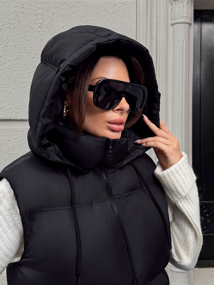SHEIN Women Zipper And Pocket Detailed Regular Fit Vests Road Trip Going Out Everyday Black Autumn Athleisure Streetwear Casual - Black - View 5