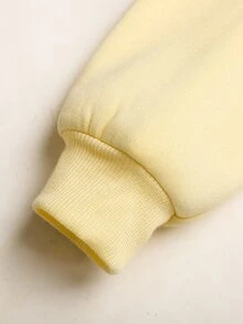 Young Girl Casual Light Kids Yellow Thermal Lined Knit Hooded Autumn Sweatshirt And Ruched Sweatpants Set - Yellow - View 4