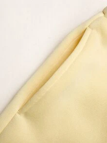 Young Girl Casual Light Kids Yellow Thermal Lined Knit Hooded Autumn Sweatshirt And Ruched Sweatpants Set - Yellow - View 5