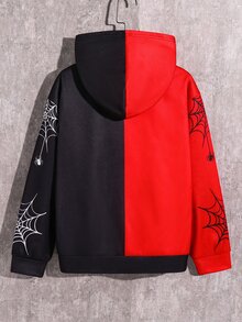 SHEIN 兒童青少年男孩休閒街頭蜘蛛網蜘蛛印花連帽前開襟長袖中磅針織外套 紅黑配色 適合通勤上學日常休閒度假旅行 適合運動 適合春夏秋冬季節 萬聖節 - 黑色 - 查看 3