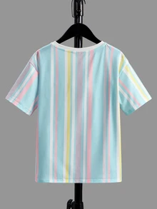 SHEIN Kids Tween Boy Printed Knit Short Sleeve Crew Neck T-Shirt, Suitable For Spring And Summer, Ideal For Daily Sports, School, Streetwear, Parties And Home Leisure - Multicolor - View 2