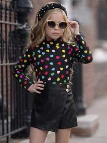 Emery Rose Kids Emery Rose Kids Young Girl 心形印花立領上衣與裙褲套裝，可愛優雅休閒度假穿搭 - 白色 - 查看 2