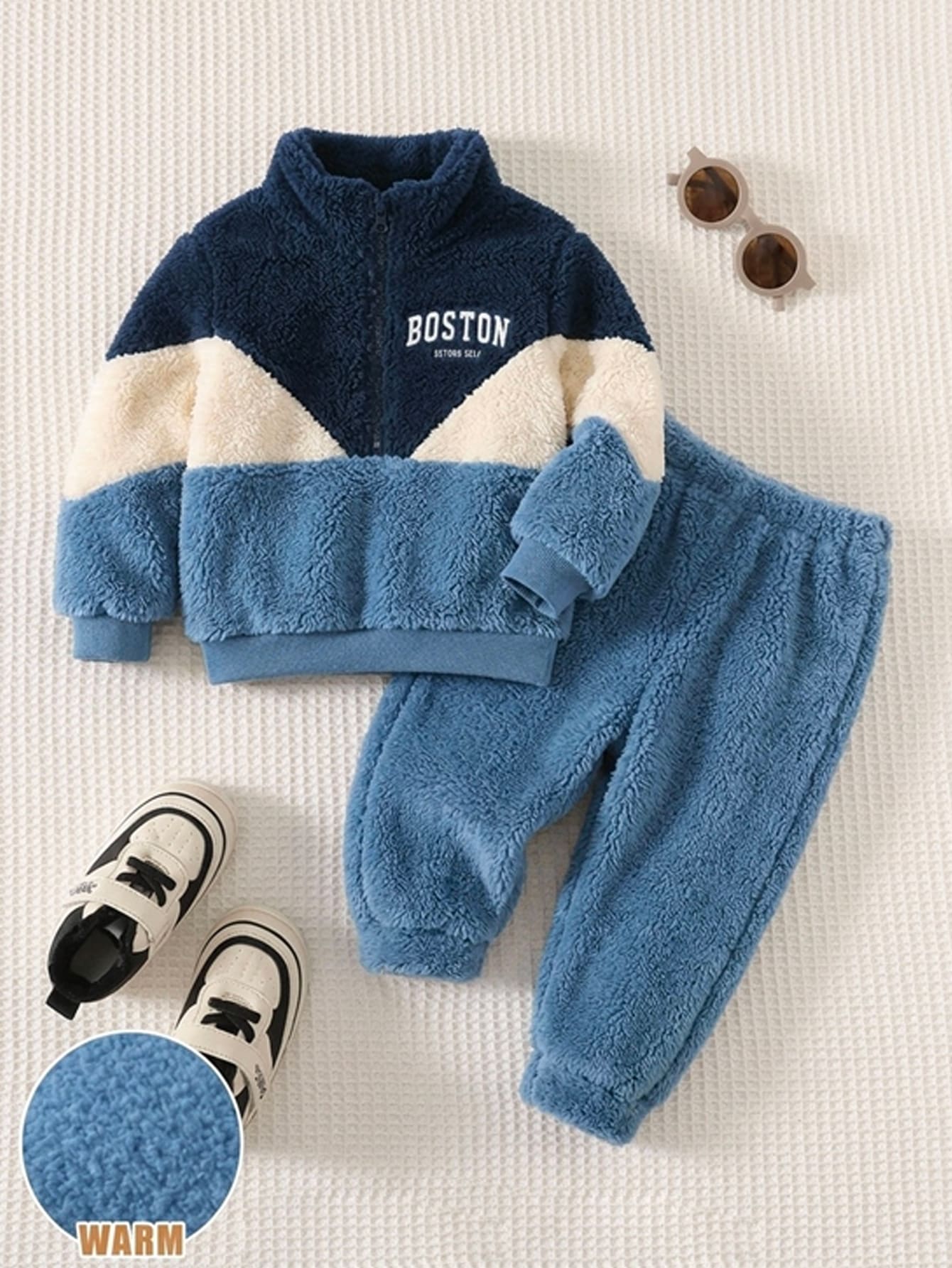 SHEIN Baby Boy Colorblock Patchwork Warm Sweatshirt & Sweatpants Set,Fall Clothes,Long Sleeve,Hiver,Pull - Multicolor - View 1