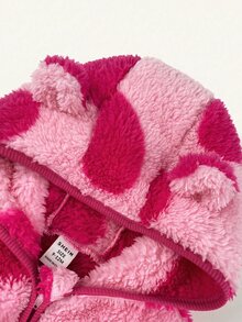 SHEIN 女嬰可愛秋冬心形圖案人造毛長袖連帽外套與長褲2件套，適合秋冬穿著，時尚款 - 彩色 - 查看 4
